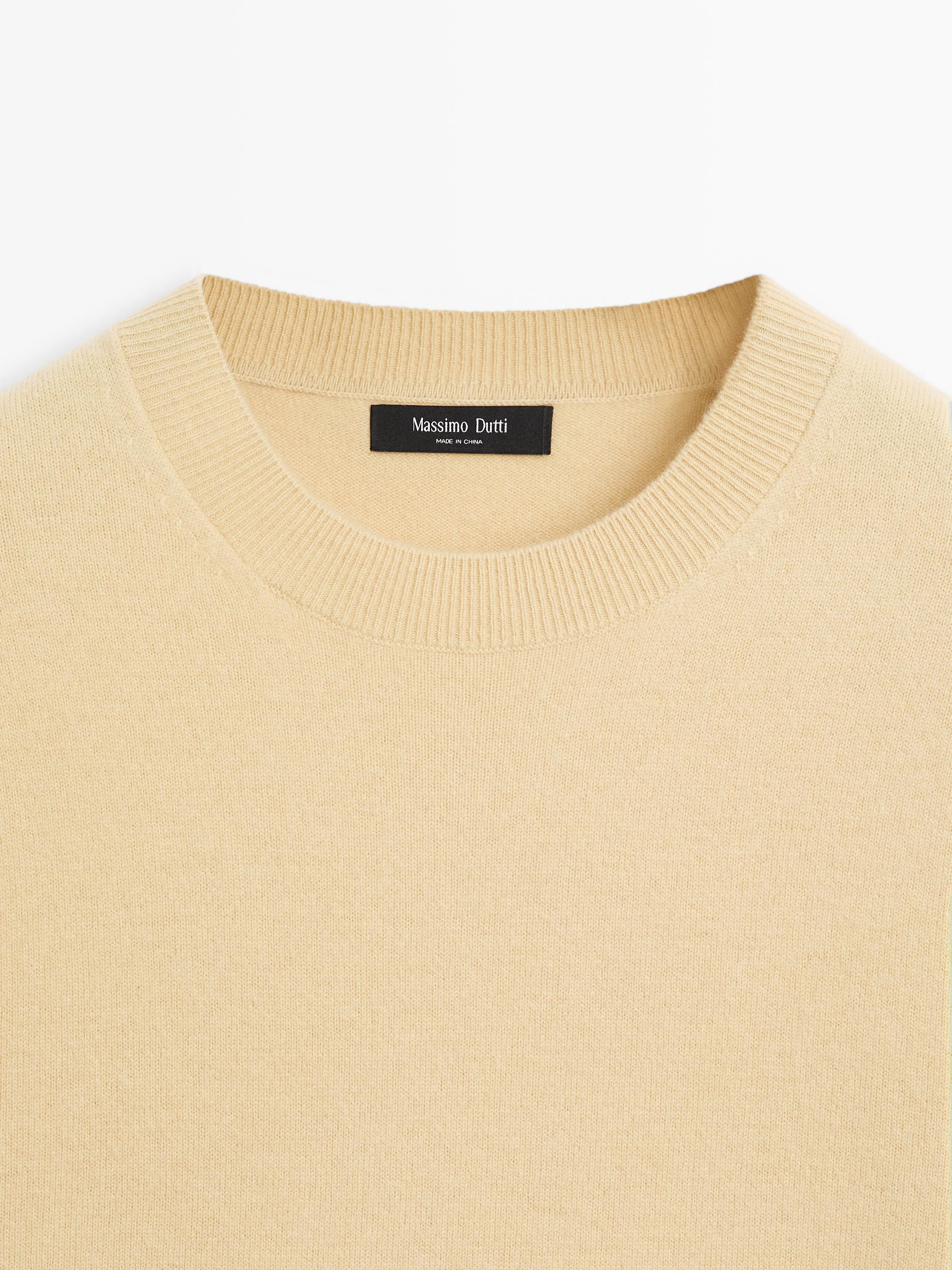 Wool blend crew neck knit sweater